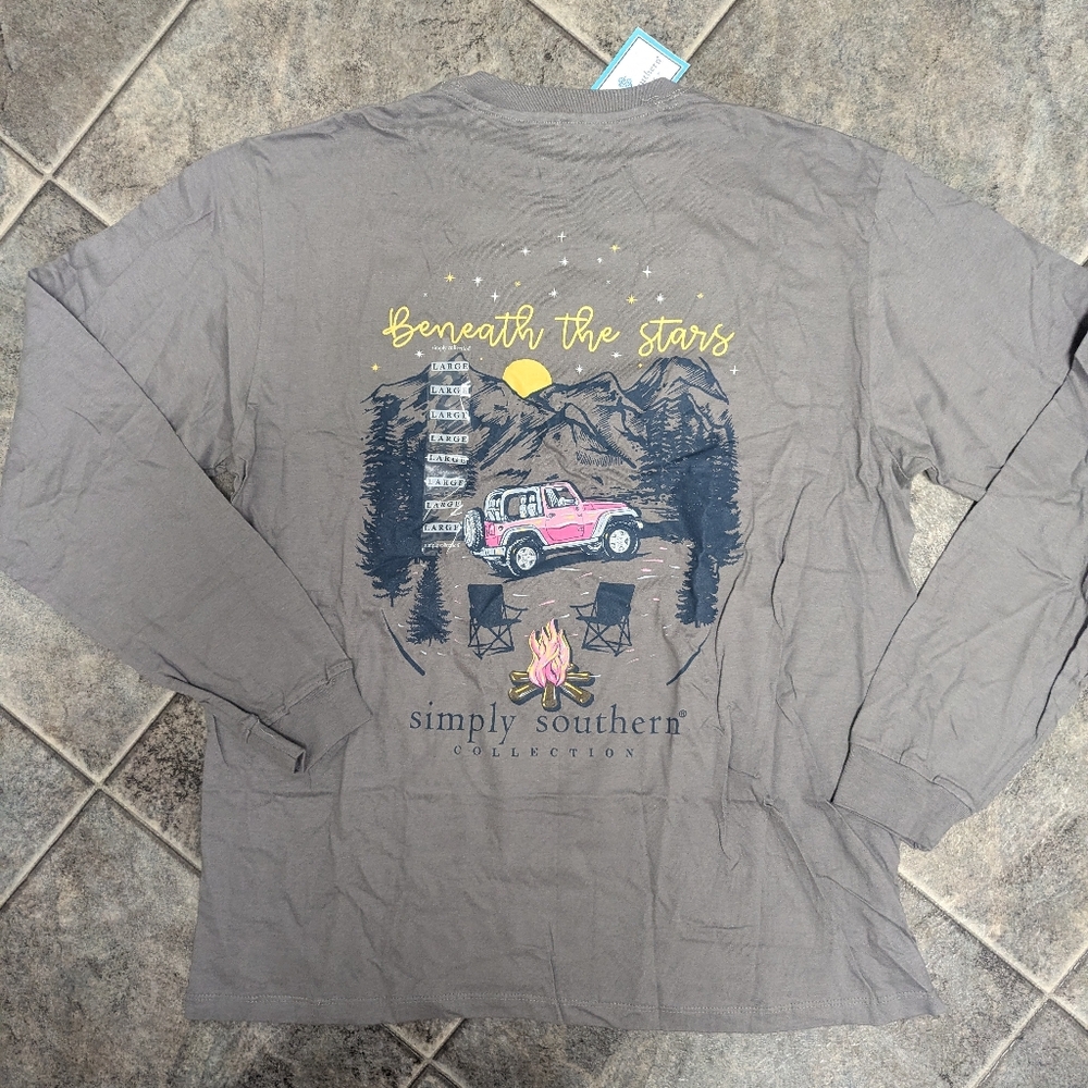 Simply Southern Women's Large Long Sleeve Grey Camping Shirt